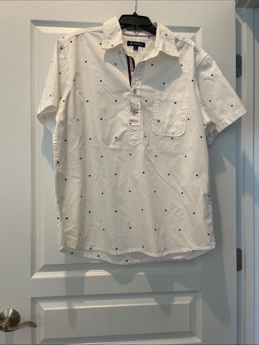 Daniel Cremieux White Short-Sleeve Polo with Navy Micro Stars